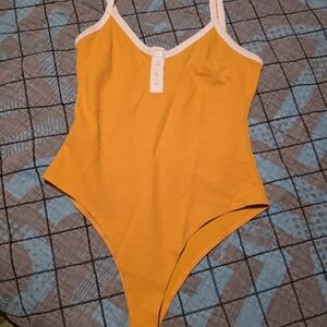 Blue Blush Mustard Bodysuit with White Trim